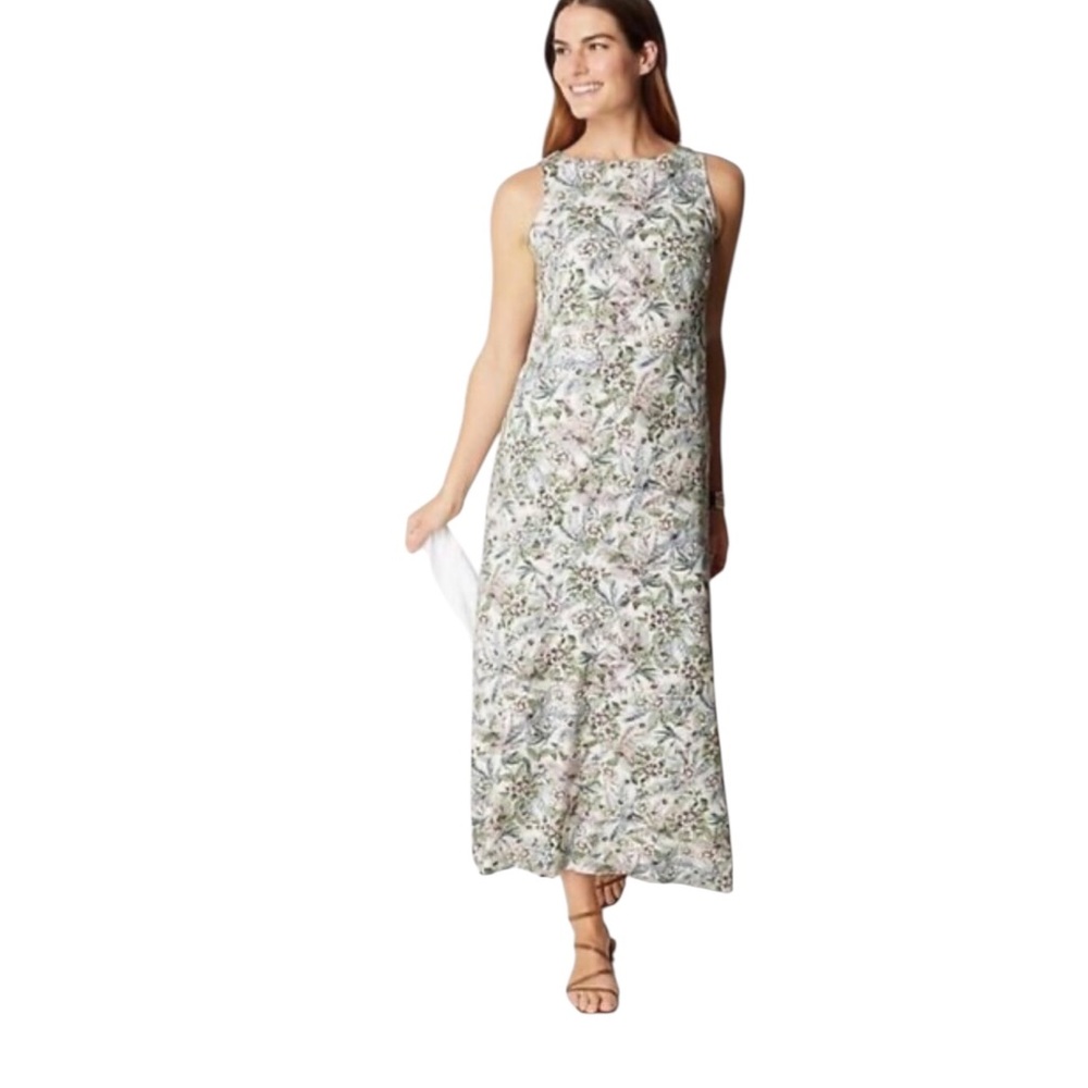 J.Jill Wearever Collection Knit Maxi Dress Hummingbird Floral Print LP New